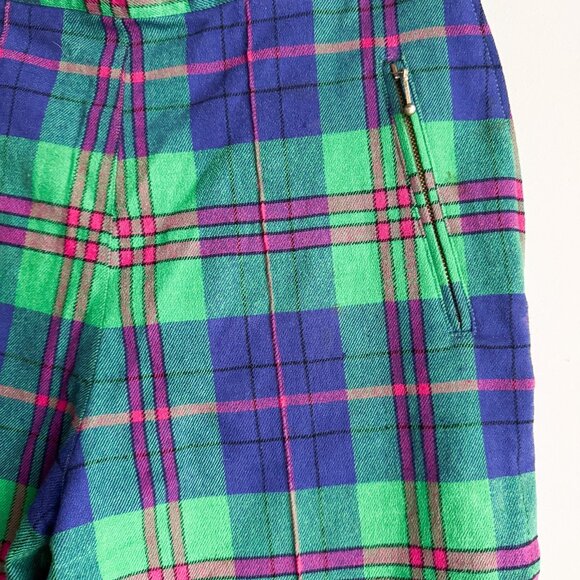 Vintage Apriori Green Pink Plaid Stretch Stirrup Pants M - Picture 4 of 7